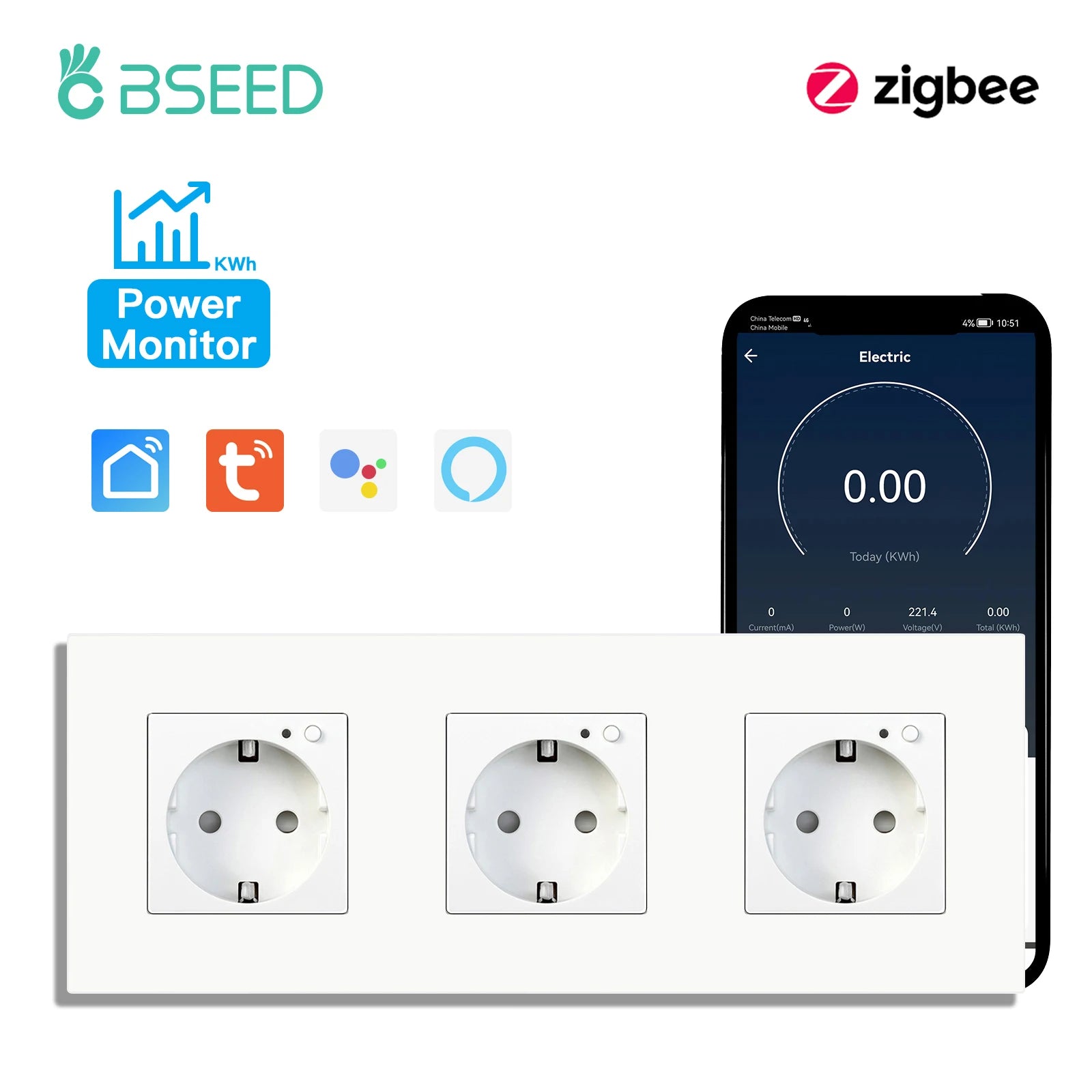 BSEED ZigBee Smart Wall Socket with Energy Monitoring (EU)