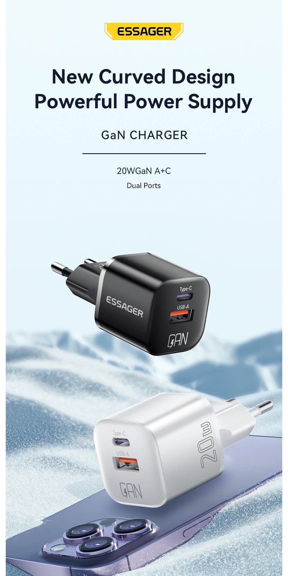 Essager 20W GaN USB Type C Charger Fast Charge Phone QC 3.0 Quick Chargers For iPhone 15 14 13 12 11Pro Max Mini iPad Charging
