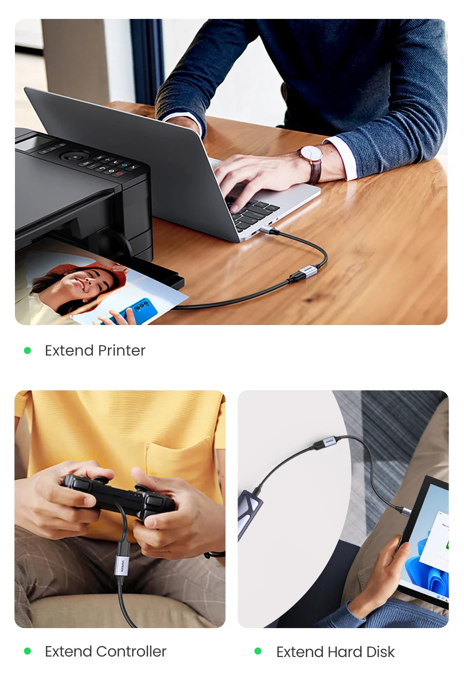UGREEN USB 3.0 Extension Cable – Male to Female, Data Transfer