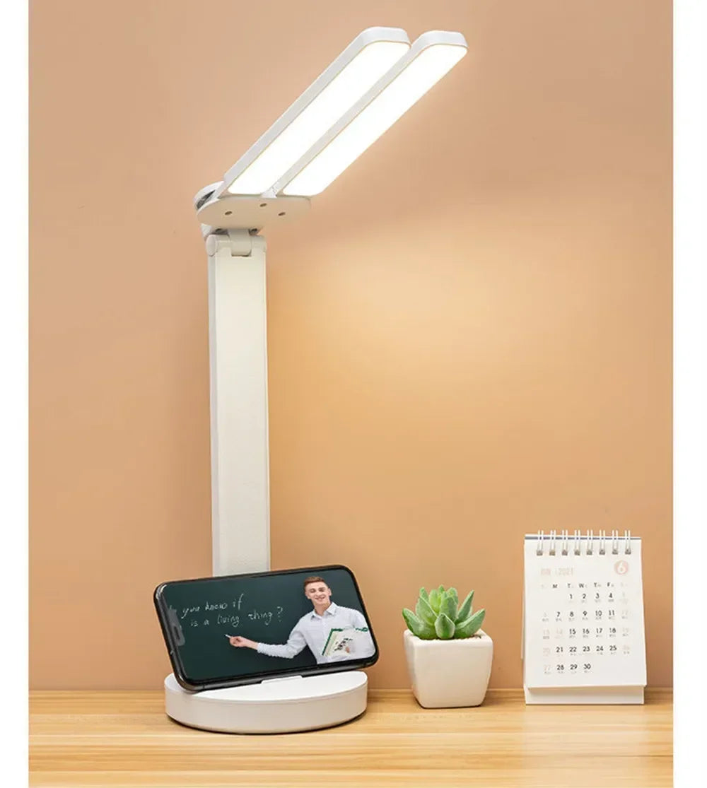 LED Desk Lamp – USB Dimmable Foldable Table Lamp with Clock, Calendar, Temperature Display & Night Light