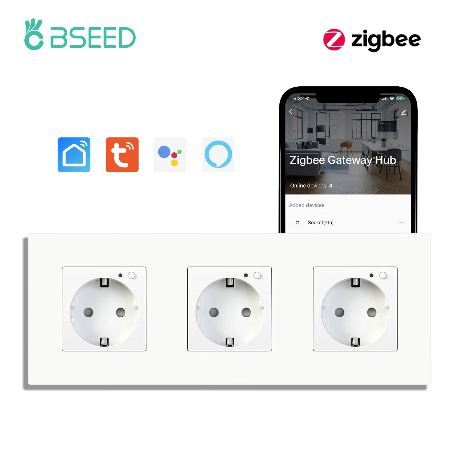 BSEED ZigBee Smart Wall Socket with Energy Monitoring (EU)
