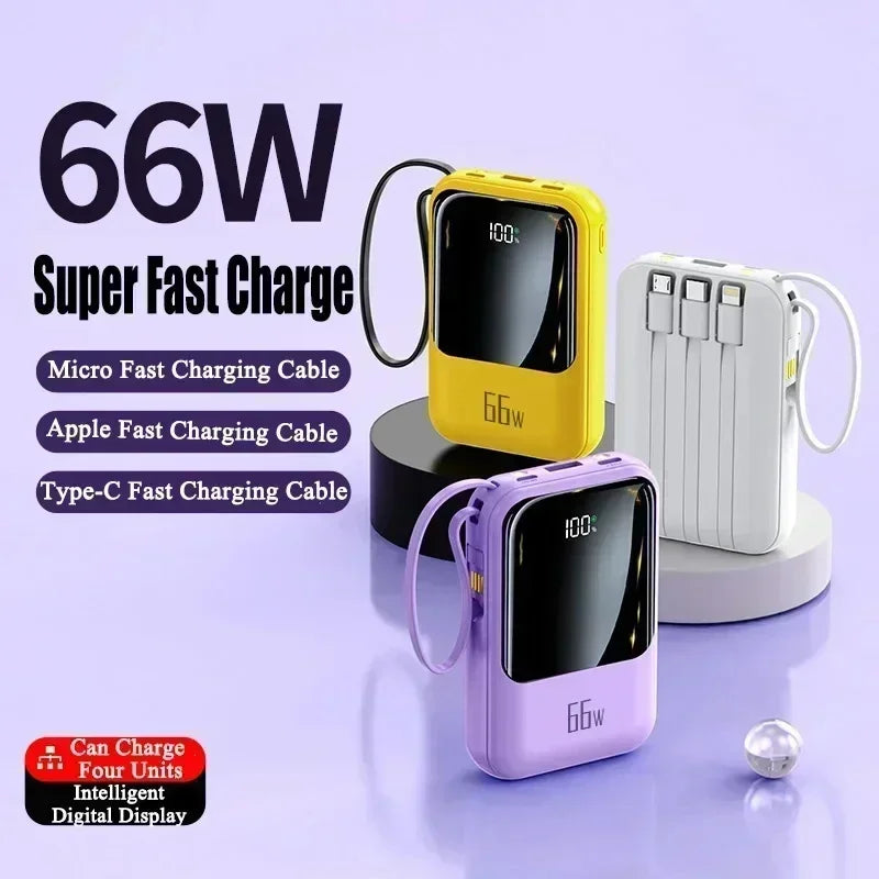 66W 30000mAh Portable Power Bank with Built-in Cables