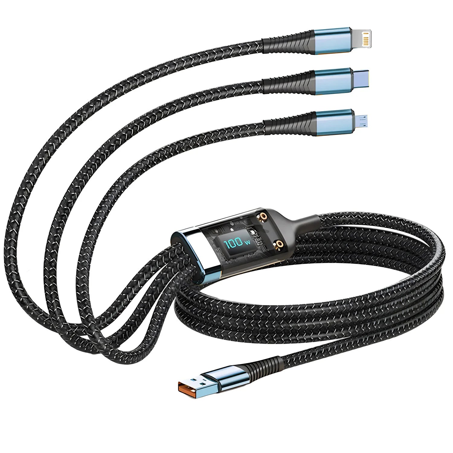 100W 3-in-1 Fast Charging Cable – USB, Type-C & Micro USB