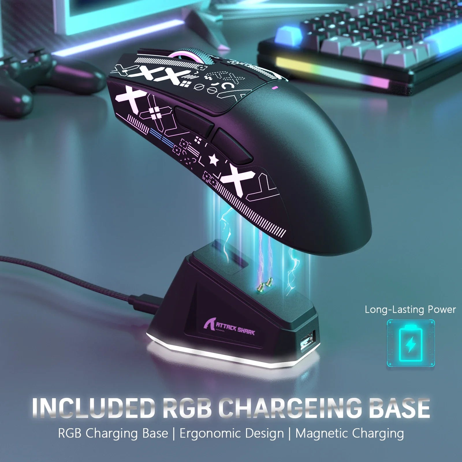 ATTACK SHARK X11 Gamer Mouse – Wireless, 3 Modes & Charging Dock