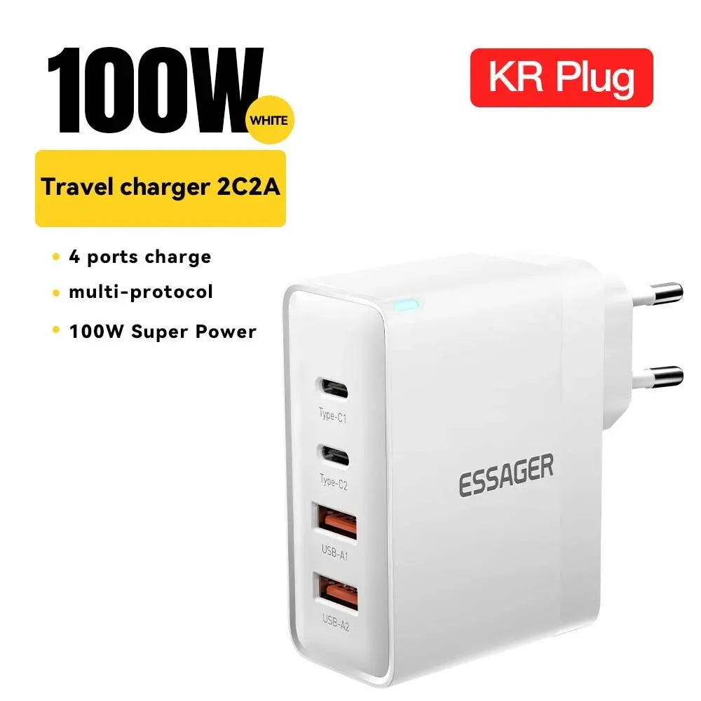 Essager 100W GaN USB-C Quick Charger – PD & QC for iPhone, Xiaomi, MacBook