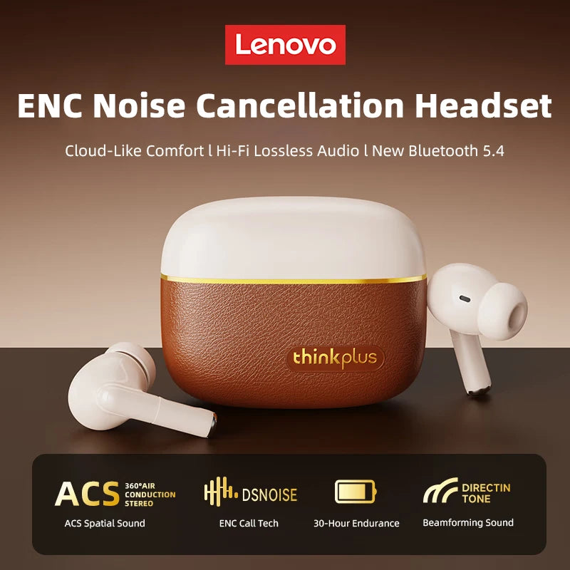 Lenovo LP27 Pro Bluetooth Earphones HIFI Stereo Sound Call Noise Reduction Wireless Headset Long Endurance Earbud Leather Design