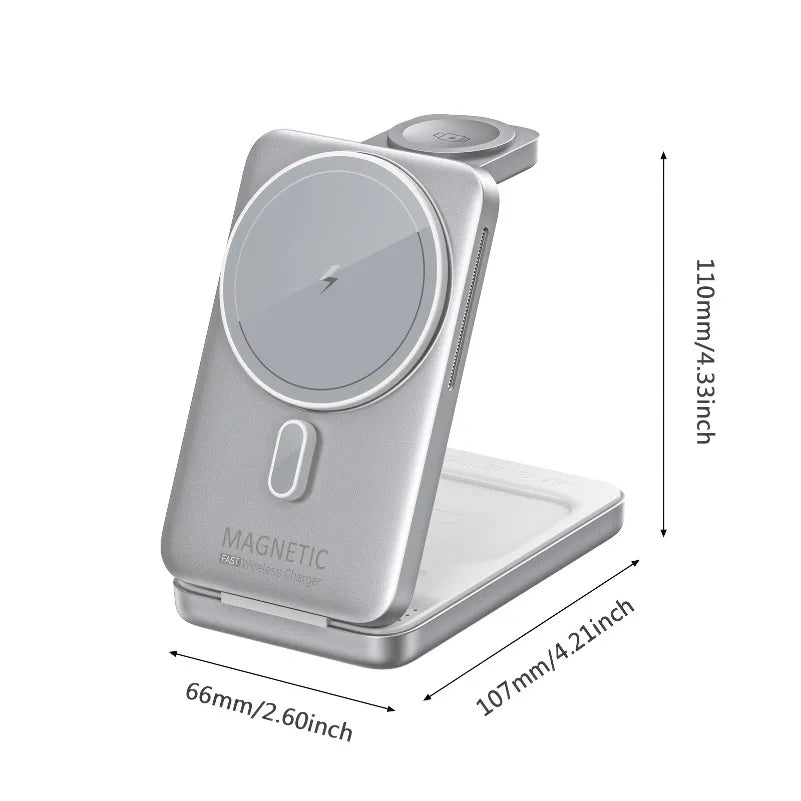 Foldable 3-in-1 Magnetic Wireless Charger Stand – Fast Charging Station