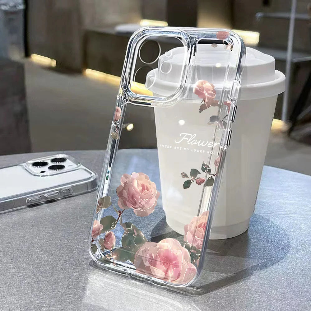 Transparent Flower Silicone Shockproof Case – iPhone 15–17 Series