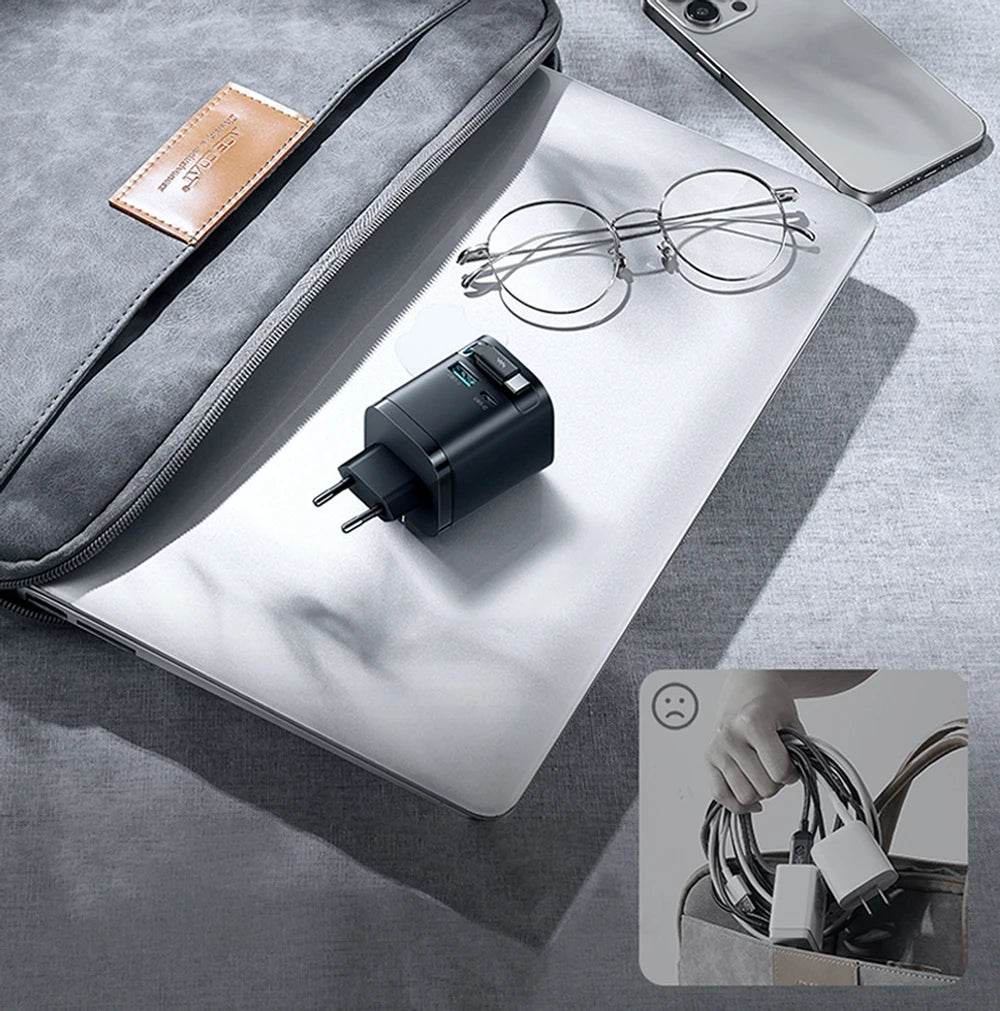 Joyroom 65W GaN PD 3.0 Fast Charger with Retractable USB-C Cable (EU Plug)