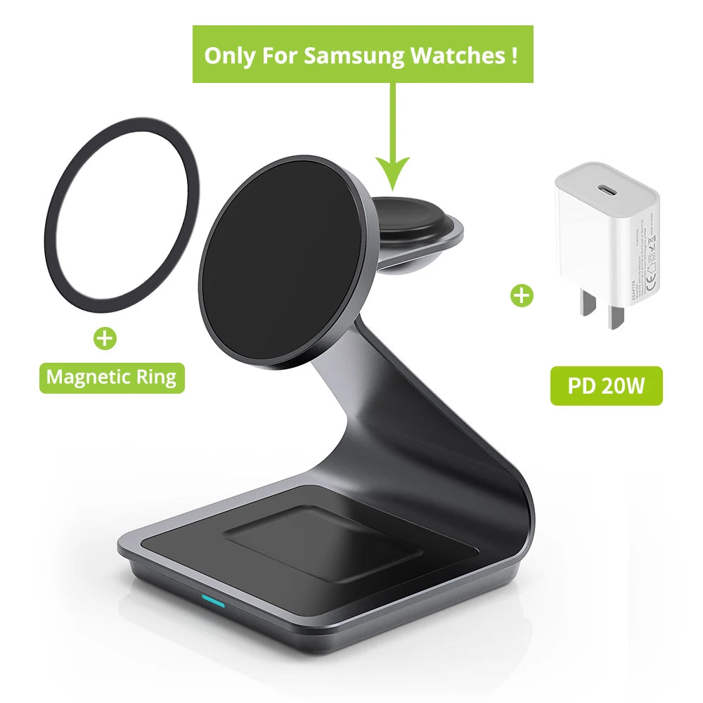 Bonola Wireless Charging Stand – 15W Fast Charge, 3-in-1 for Phone, Watch & Buds
