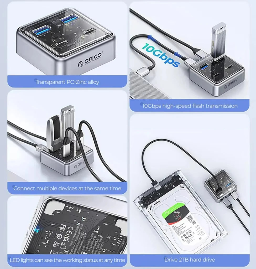 ORICO 10Gbps USB 3.2 Hub – 4-Port High-Speed Type-C Docking Station