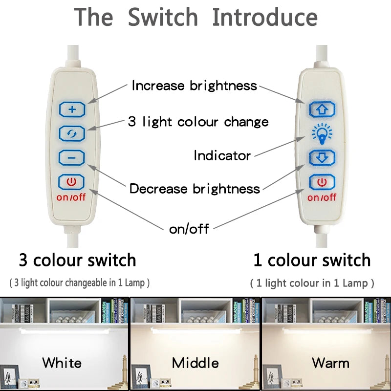 1PC LED Under Cabinet Lighting USB Plug Dimmable 3 Colour Changes LED Night Light Kitchen Bedroom Lighting With Magnetic Strip