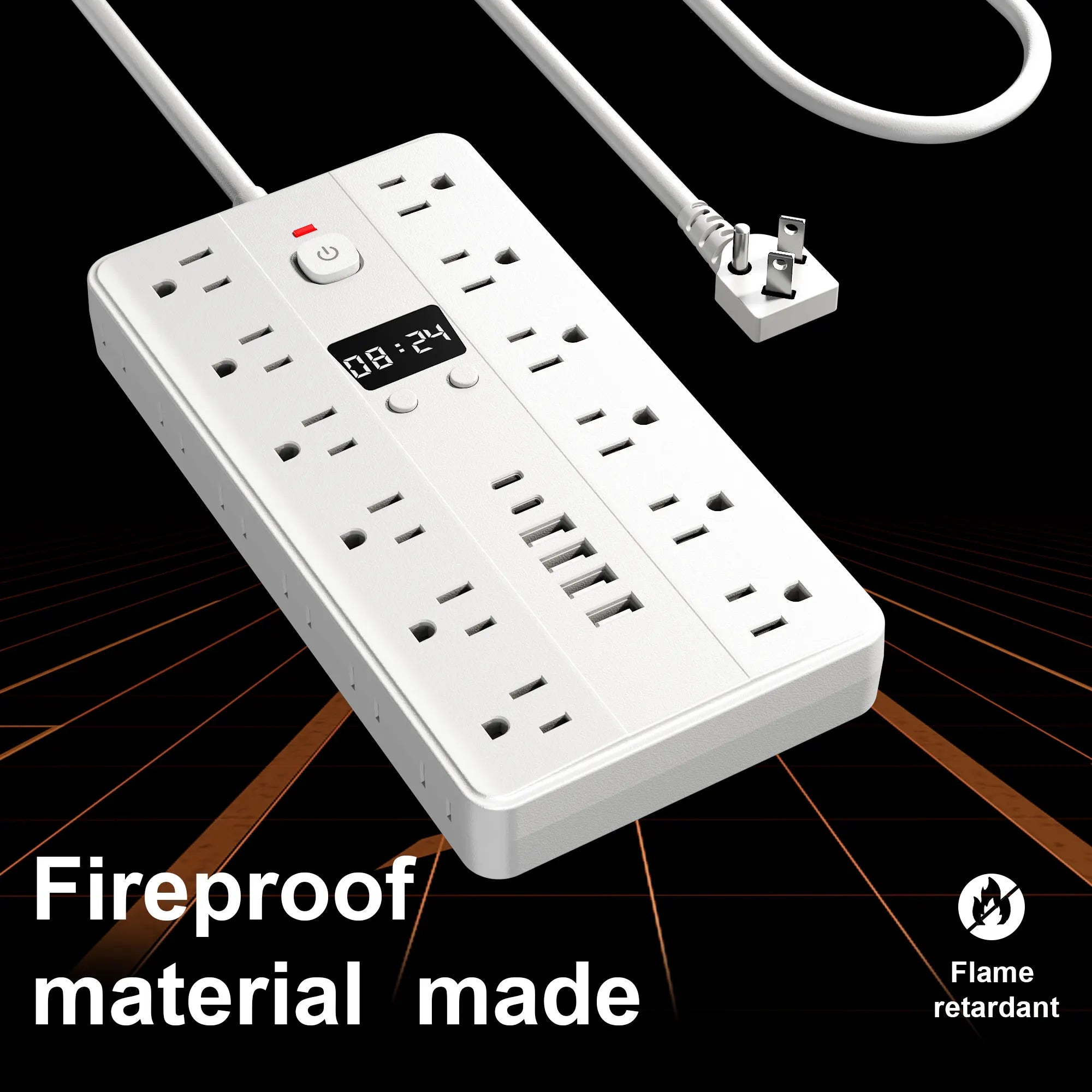 31-in-1 Multifunctional Power Socket – 24 AC Outlets, 4 USB & 2 USB-C with Time Display