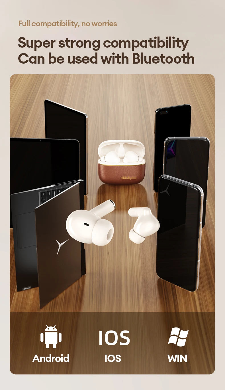 Lenovo LP27 Pro Bluetooth Earphones HIFI Stereo Sound Call Noise Reduction Wireless Headset Long Endurance Earbud Leather Design