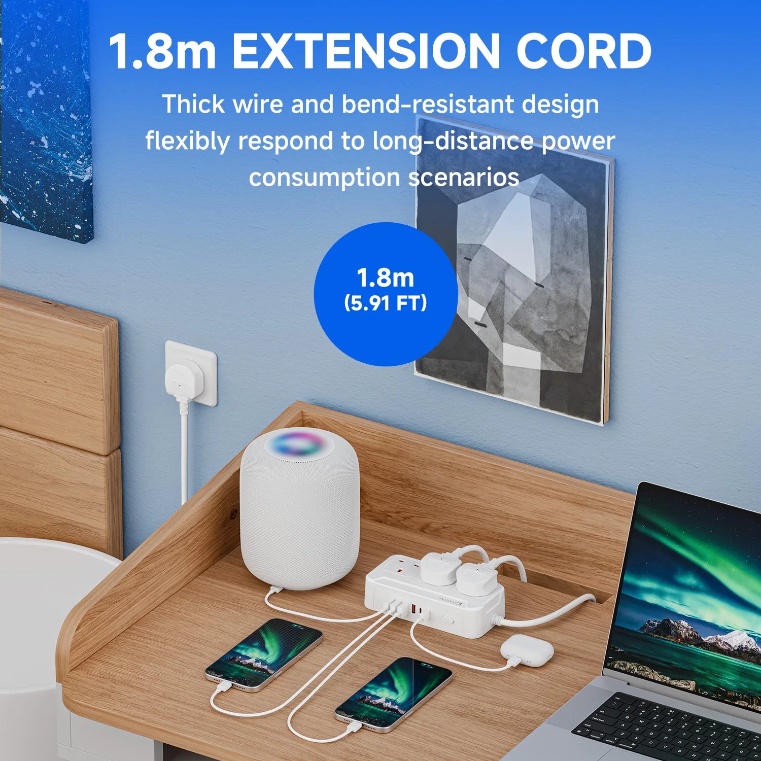 UK Power Strip with USB-C Fast Charging