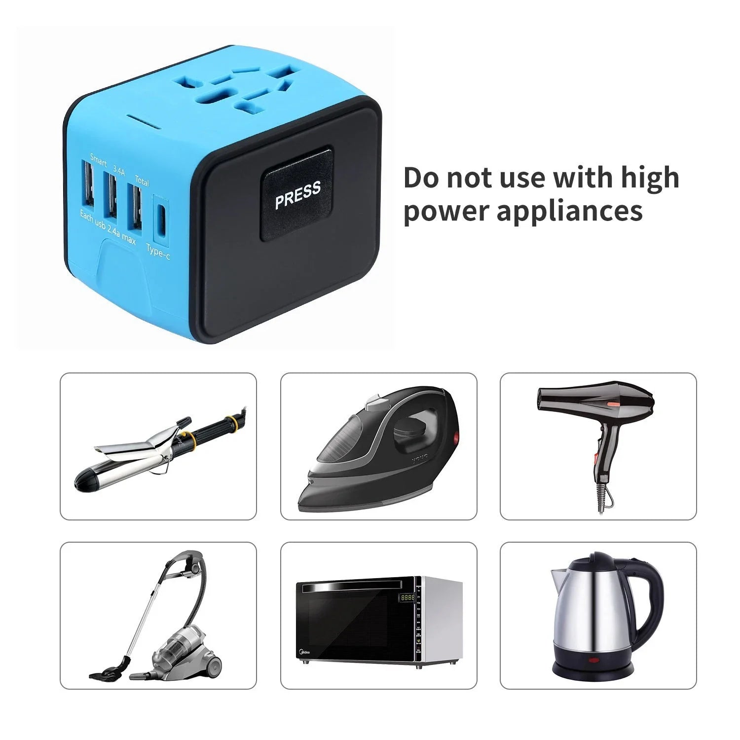 Melery Worldwide Travel Plug Adapter with USB & Type-C