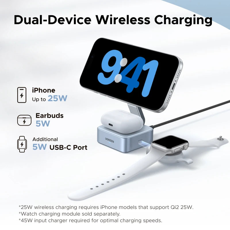 UGREEN 2-in-1 Qi2.2 Wireless Charger for iPhone & AirPods