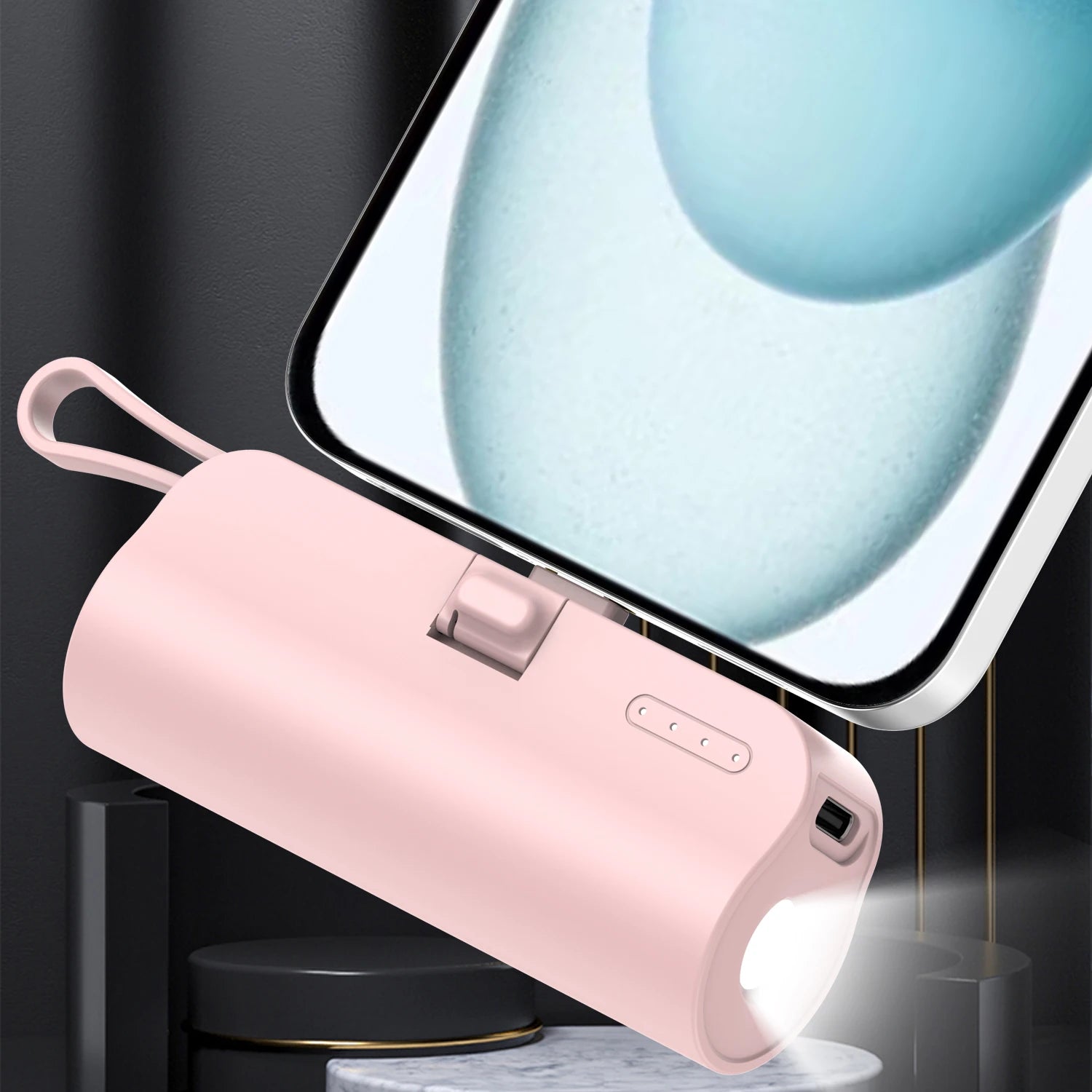 5000mAh Mini Portable Charger with Built-in Cable