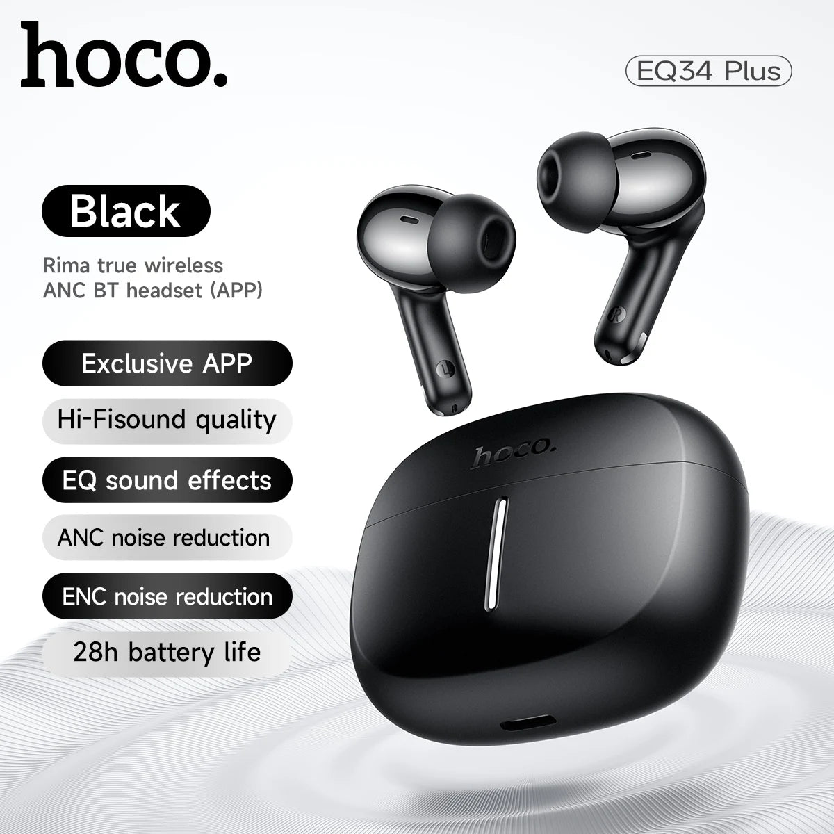 HOCO ANC Acitve Noise Reduction Wireless Bluetooth 5.4 Earbuds With App Control EQ Sound HiFi Sports Music Earbuds 28H Standby