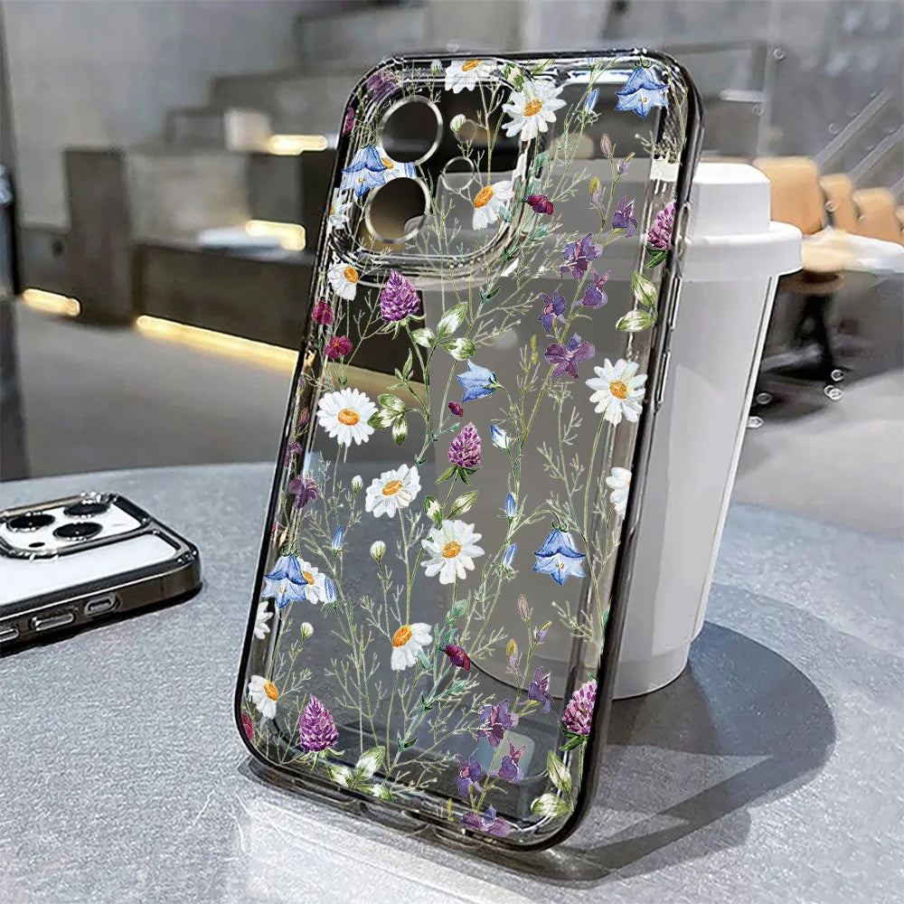 Transparent Flower Silicone Shockproof Case – iPhone 15–17 Series