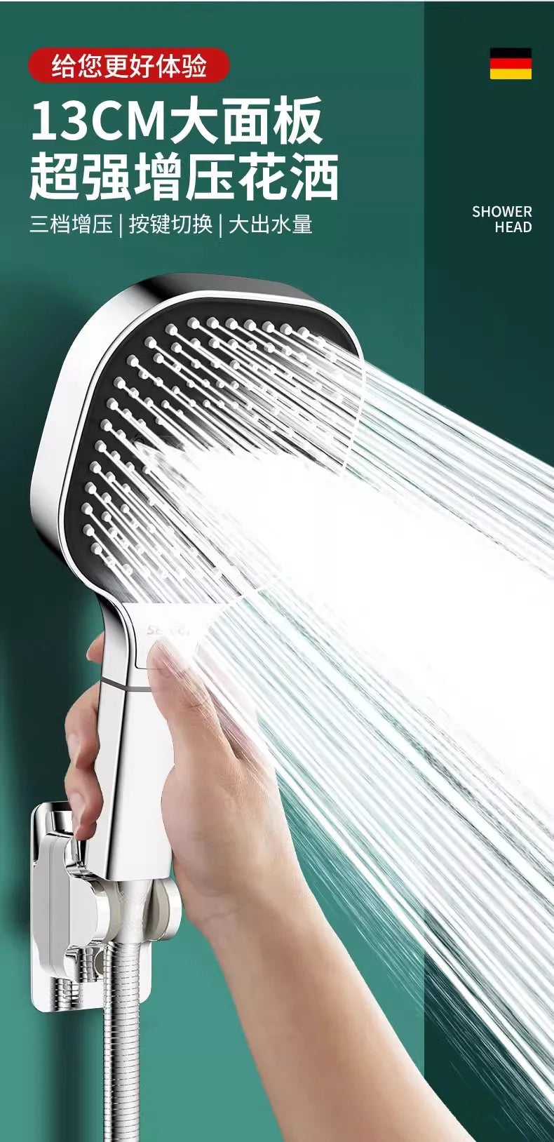 High Pressure Shower Head 13CM – 3 Modes, Massage Water Flow with Filter