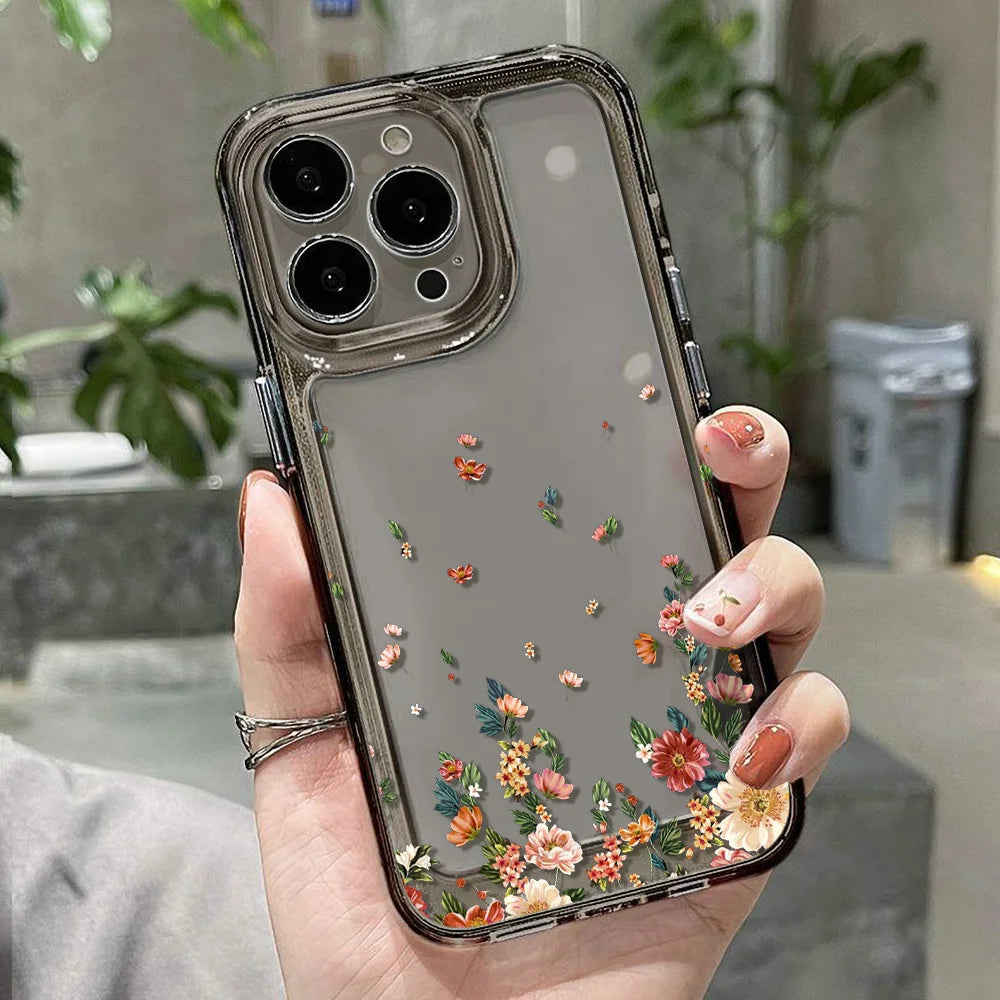 Transparent Flower Silicone Shockproof Case – iPhone 15–17 Series
