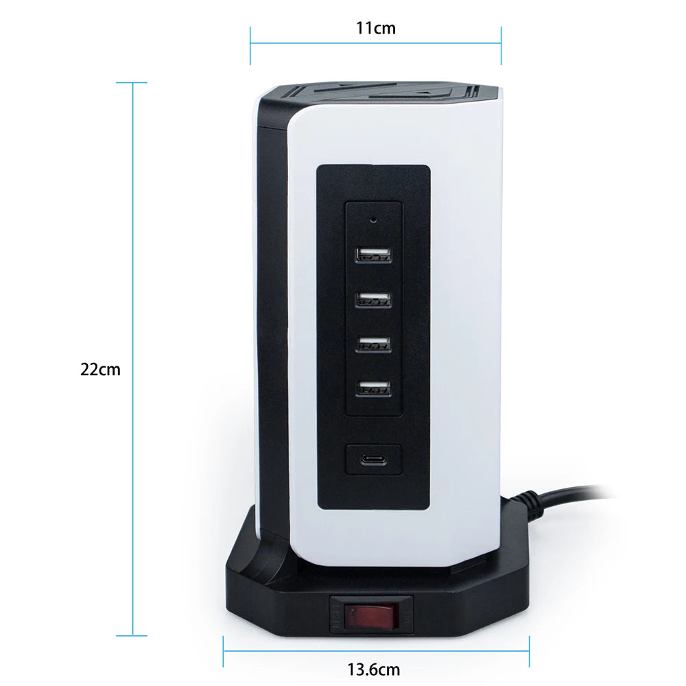MELERY EU Vertical Space - Saving Tower Power Strip – 9 AC Sockets & 5 USB Ports