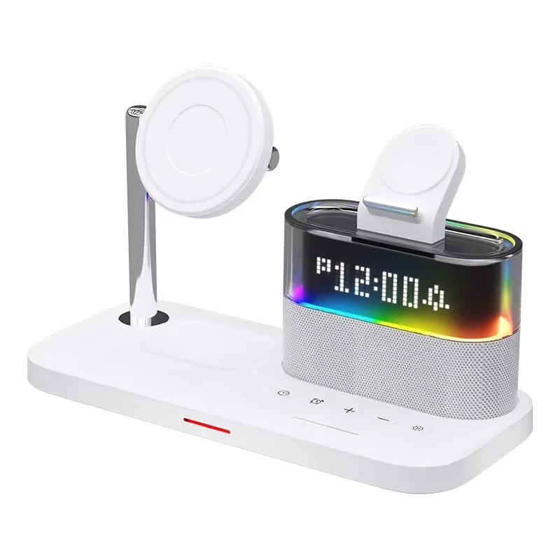Magnetic 5-in-1 Wireless Charger – Night Light & Alarm Clock
