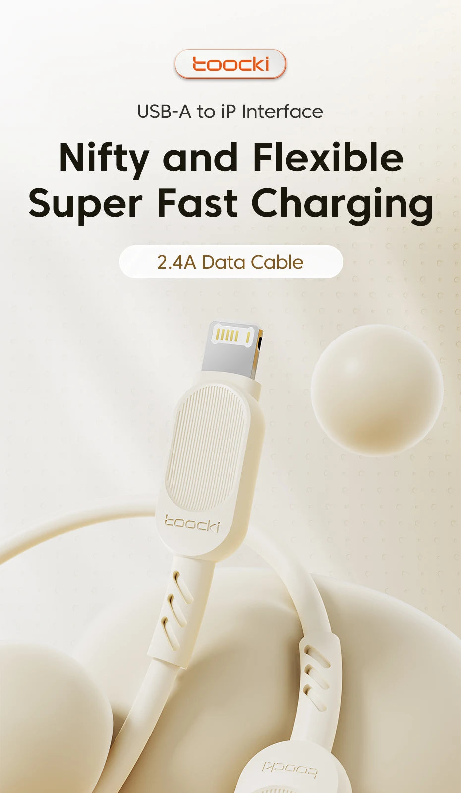 Toocki Fast USB Cable for iPhone & iPad – 2.4A Charging