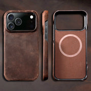 Retro Genuine Pull-Up Leather Magnetic Case – iPhone 15–17 Series