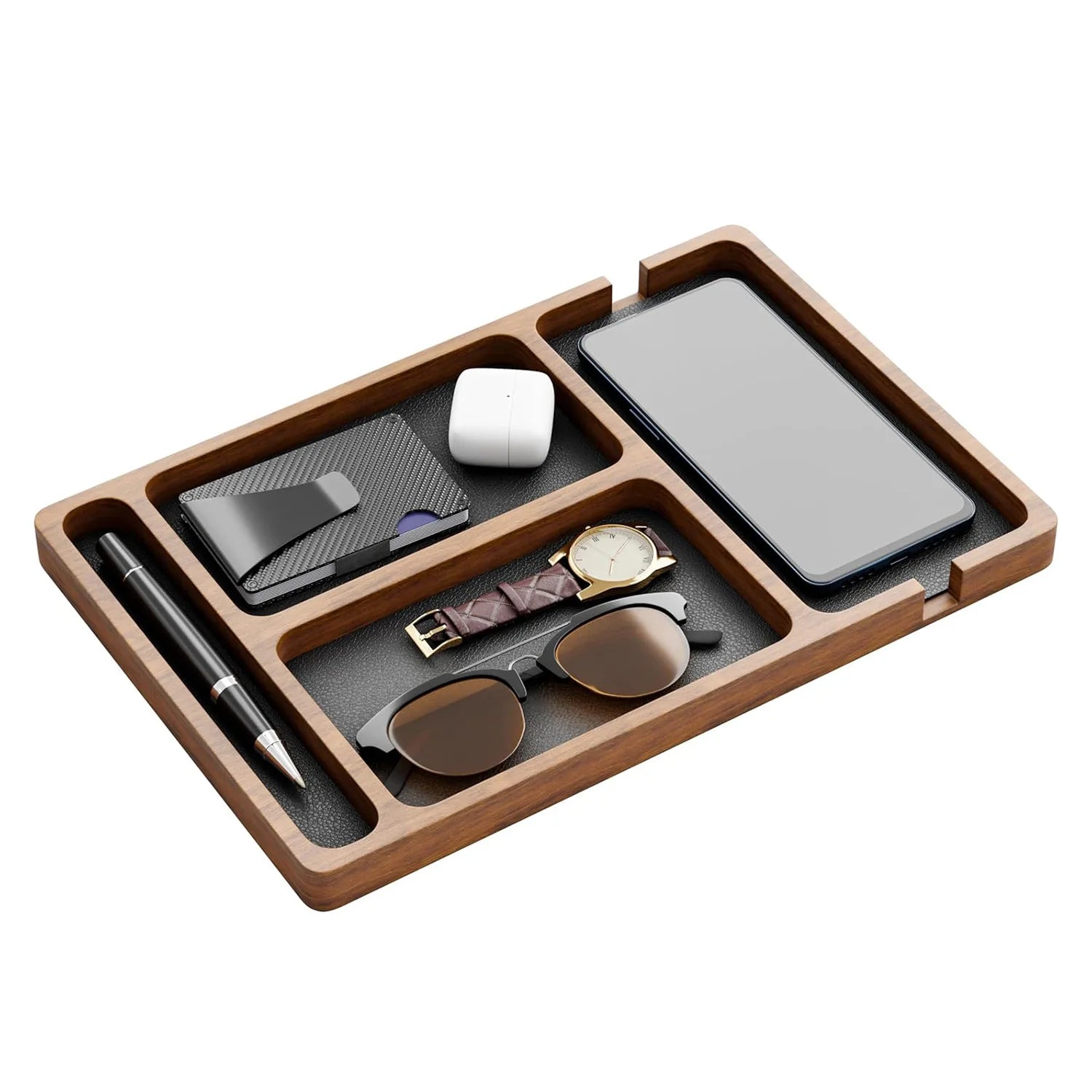 Wooden Office Desk Storage Box – Multi-Compartment Organizer for Accessories