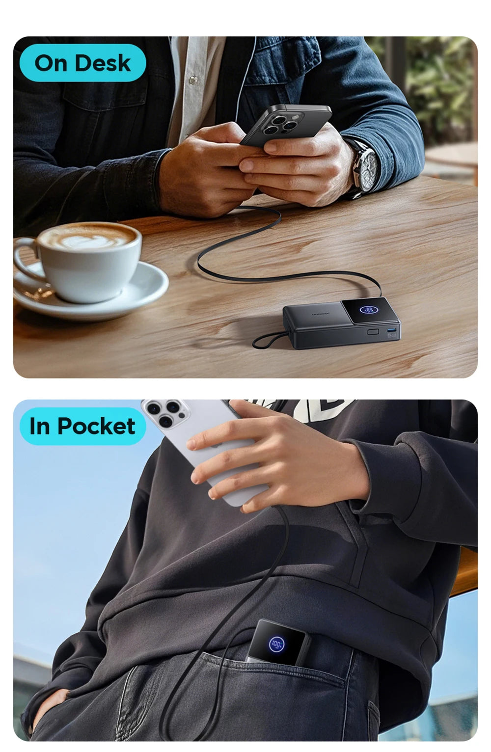 10000mAh Fast Charging Power Bank – Joyroom with Retractable Type-C Cable