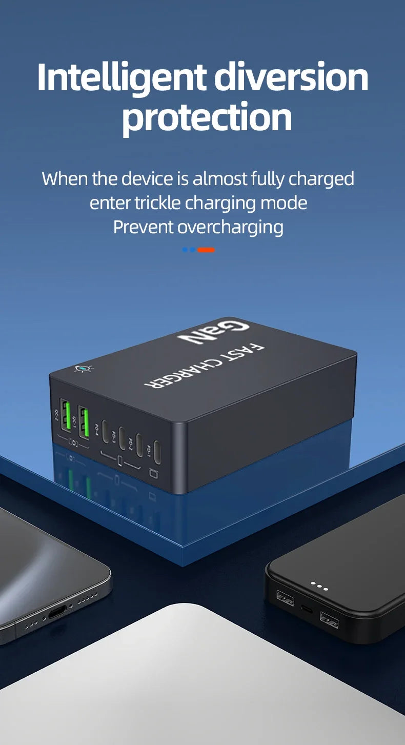 990W GaN Desktop Charging Station – 6-Port Fast Charger with 4 USB-C & 2 USB-A Ports