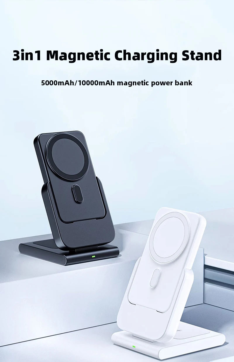 Portable 3-in-1 Wireless Charger – 10000mAh Power Bank for Apple Devices