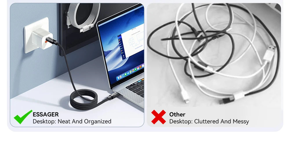 Essager Essager USB C To C 100W Magnetic Fast Charger Cable For iPhone 15 65W Type C To C Data Charging Wire for Laptop Samsung