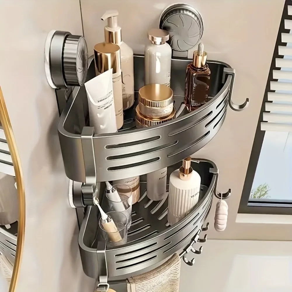 Triangular Suction Cup Bathroom Shelf – No-Drill Corner Storage Organizer