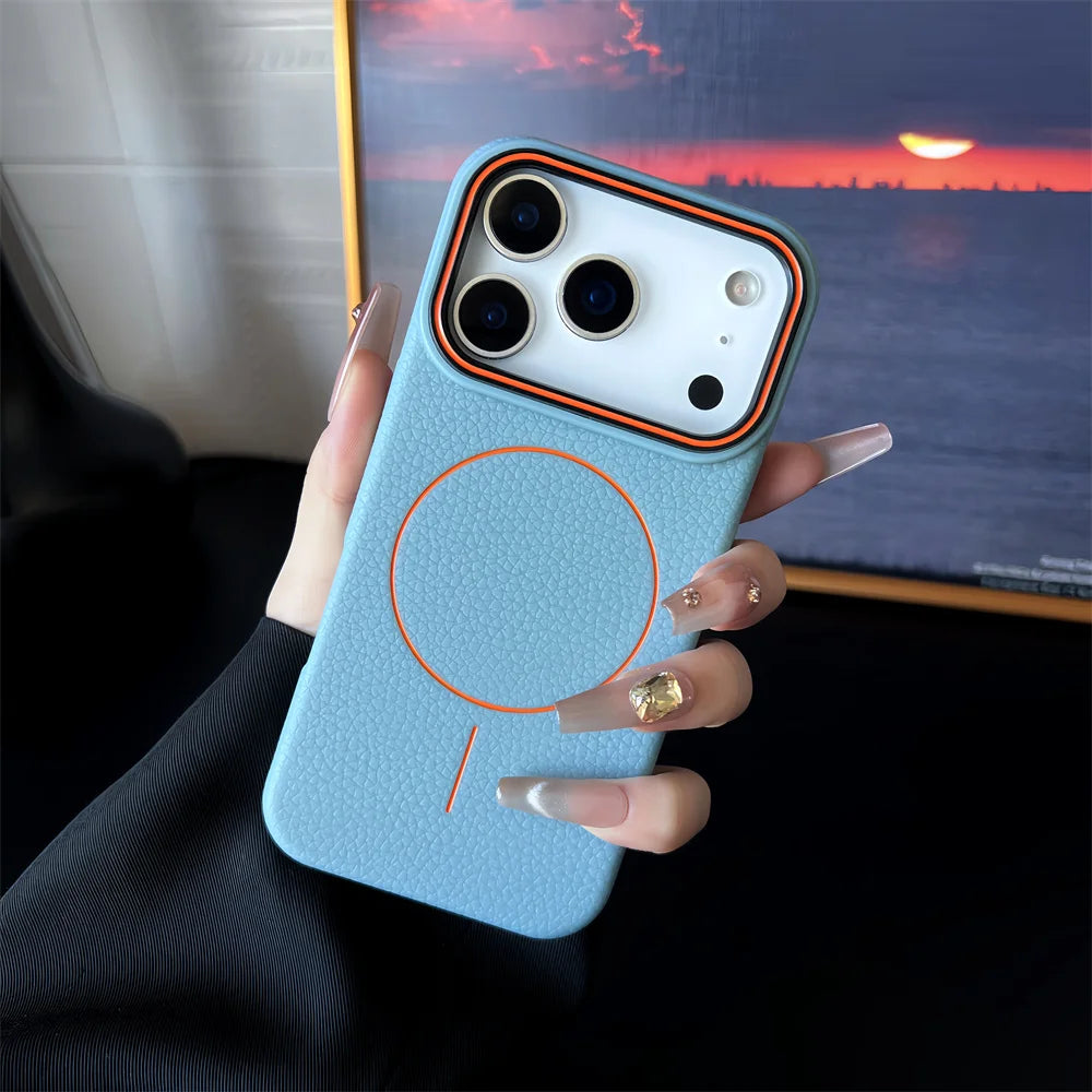 Frosted Hit Color Lichee Pattern Magnetic TPU Case – iPhone 17 Series & More