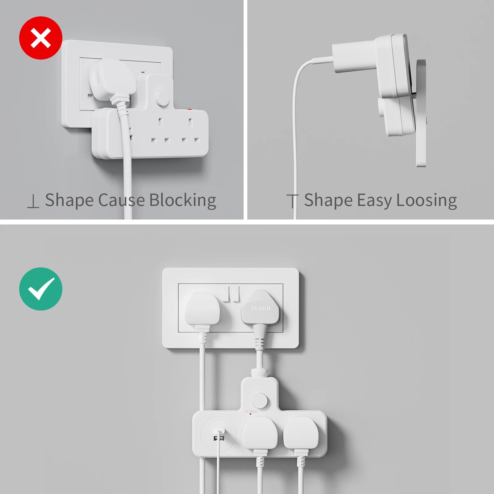 13A UK Power Strip Travel Adapter – AC Outlets with USB Ports