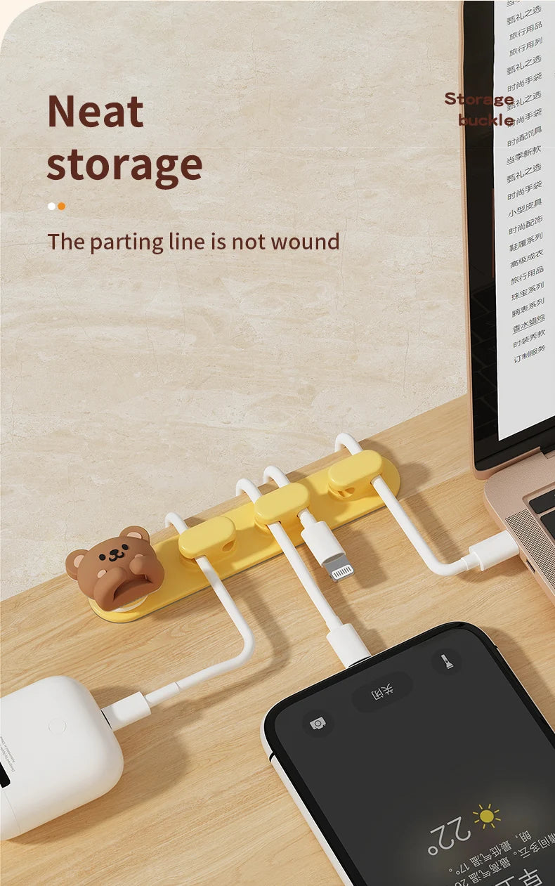Desktop Cable Manager – Cartoon Wire Holder for Cables & Earphones