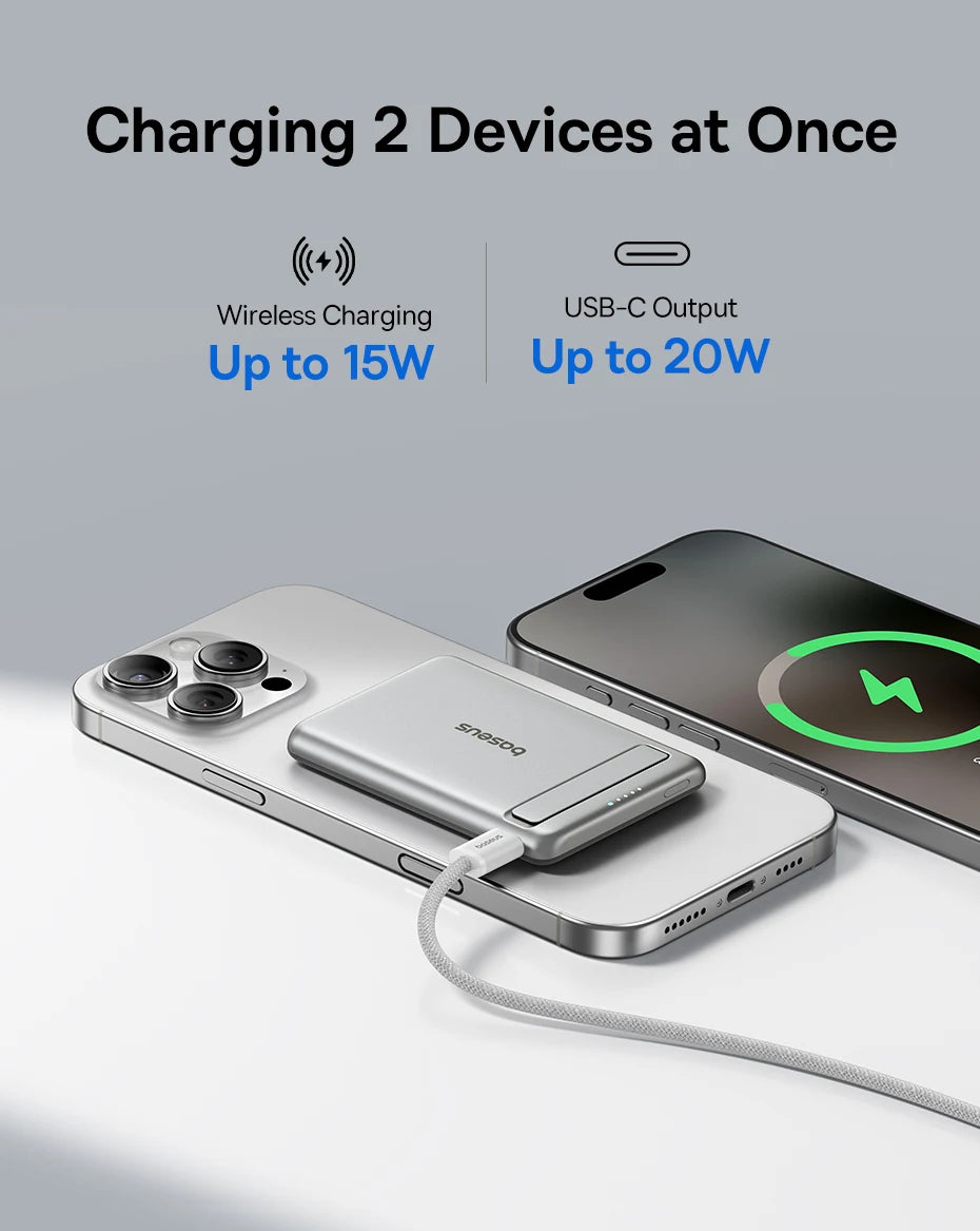 Baseus 5000mAh Magnetic Power Bank – Wireless & PD Fast Charging with Kickstand