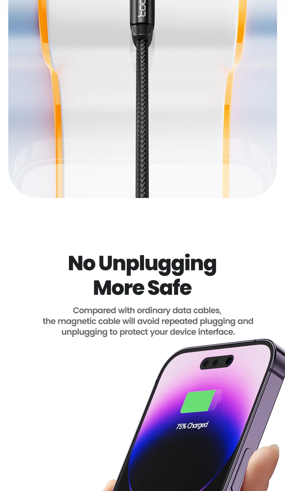 Toocki 540° Magnetic USB-C Cable – Fast Charge for iPhone & Android