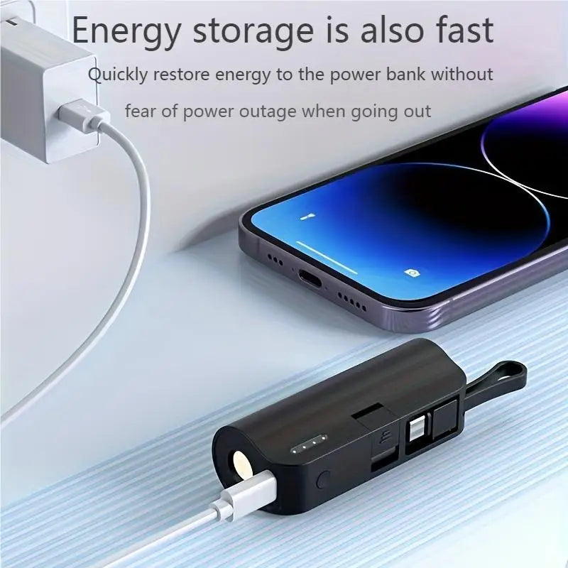 5000mAh Mini Portable Charger with Built-in Cable