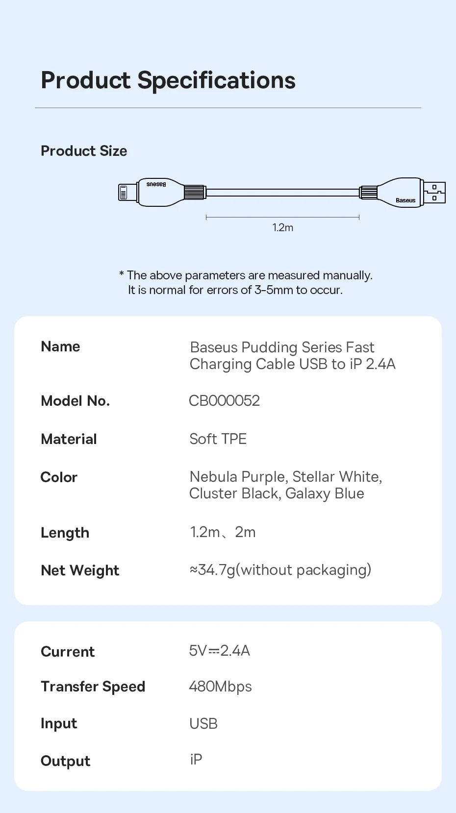 Baseus USB Cable 2.4A For iPhone Charging Cable USB Cord For iPhone 14 13 12 11 Pro Max Fast Data Charging Wire Cord