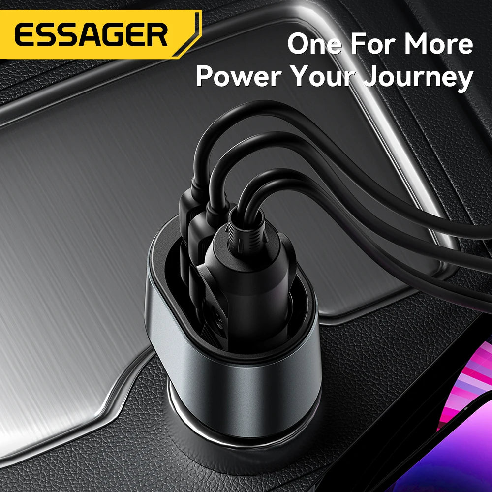 Essager 120W Car Charger Quick Charger Cigarette Lighter QC3.0 USB Type C Fast Charging in Car For iPhone 15 14 13 Xiaomi Laptop