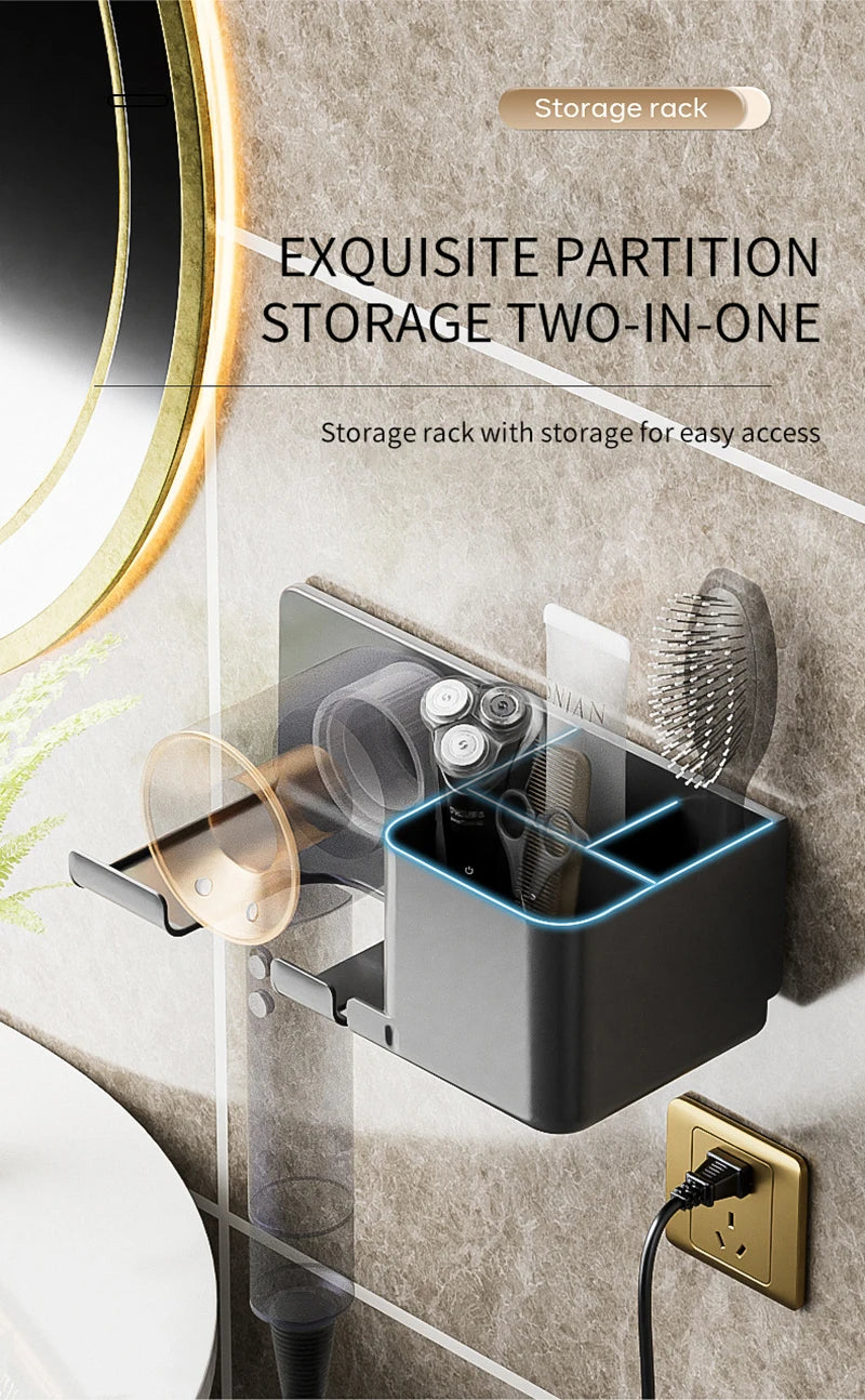 Wall-Mounted Hair Dryer Holder – Bathroom Organizer
