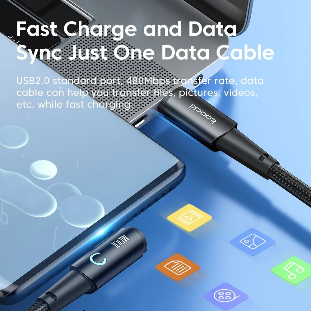 TOOCKI 100W USB-C to USB-C Cable – 90° PD Fast Charging Cable for Laptop, Tablet & Phone