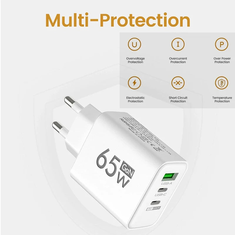 65W GaN USB-C Fast Charger – PD 3.0 Wall Adapter