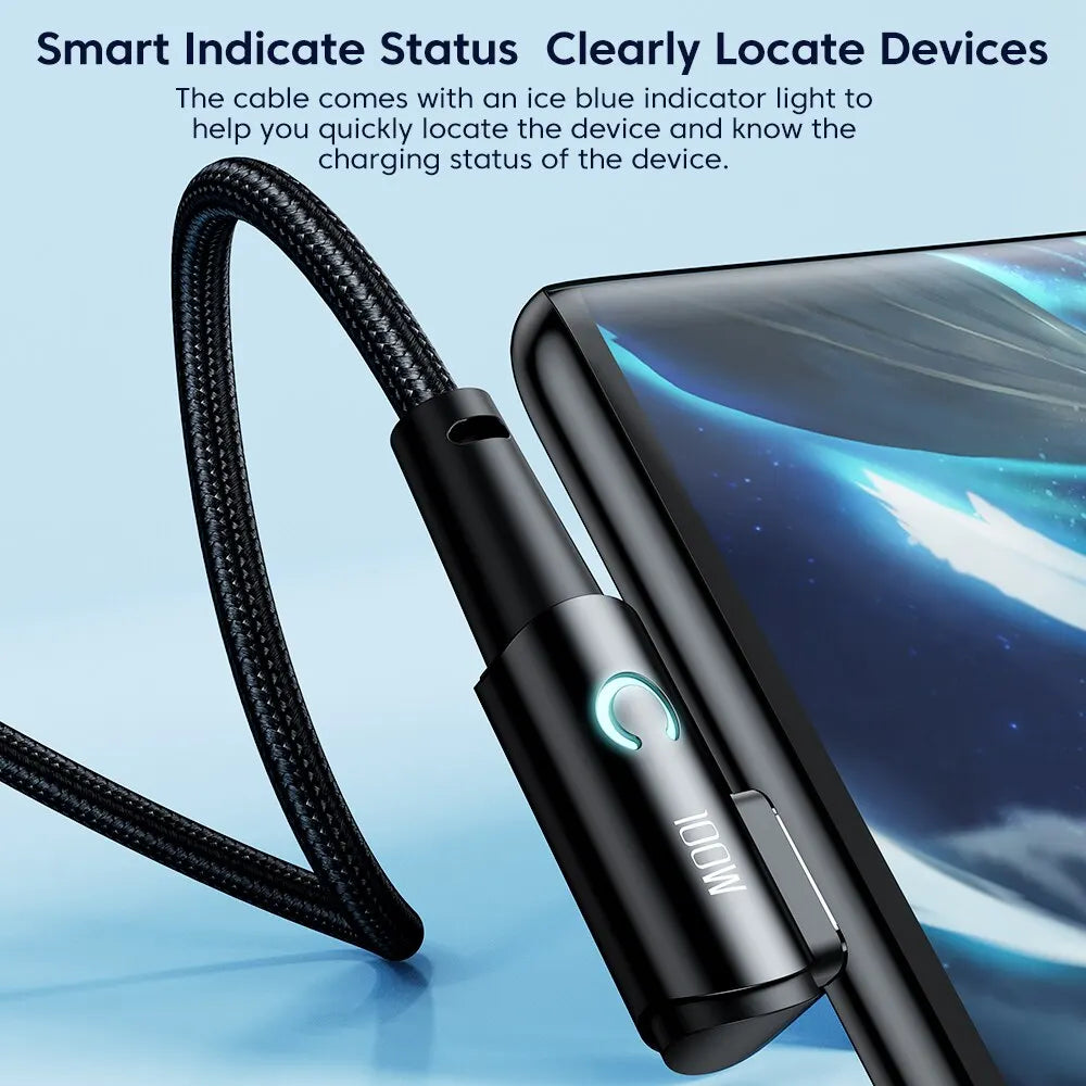 TOOCKI 100W USB-C to USB-C Cable – 90° PD Fast Charging Cable for Laptop, Tablet & Phone
