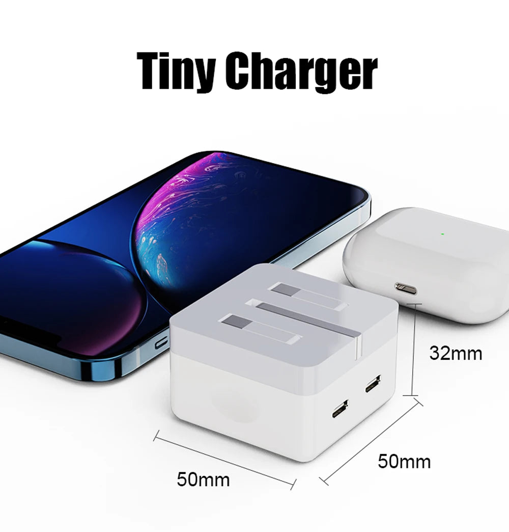 40W Dual USB-C Charger – Foldable Wall Adapter for iPhone & iPad