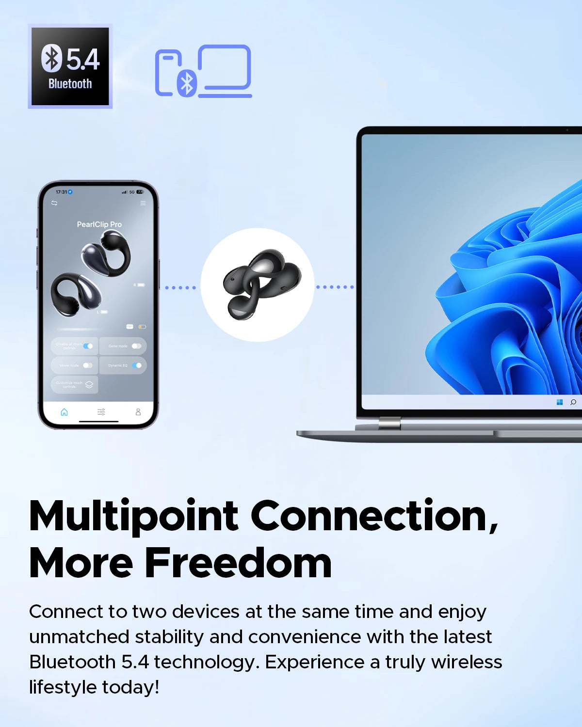 SOUNDPEATS PearlClip Pro Open-Ear Wireless Earbuds – Bluetooth 5.4, AI ENC Calls & IPX5